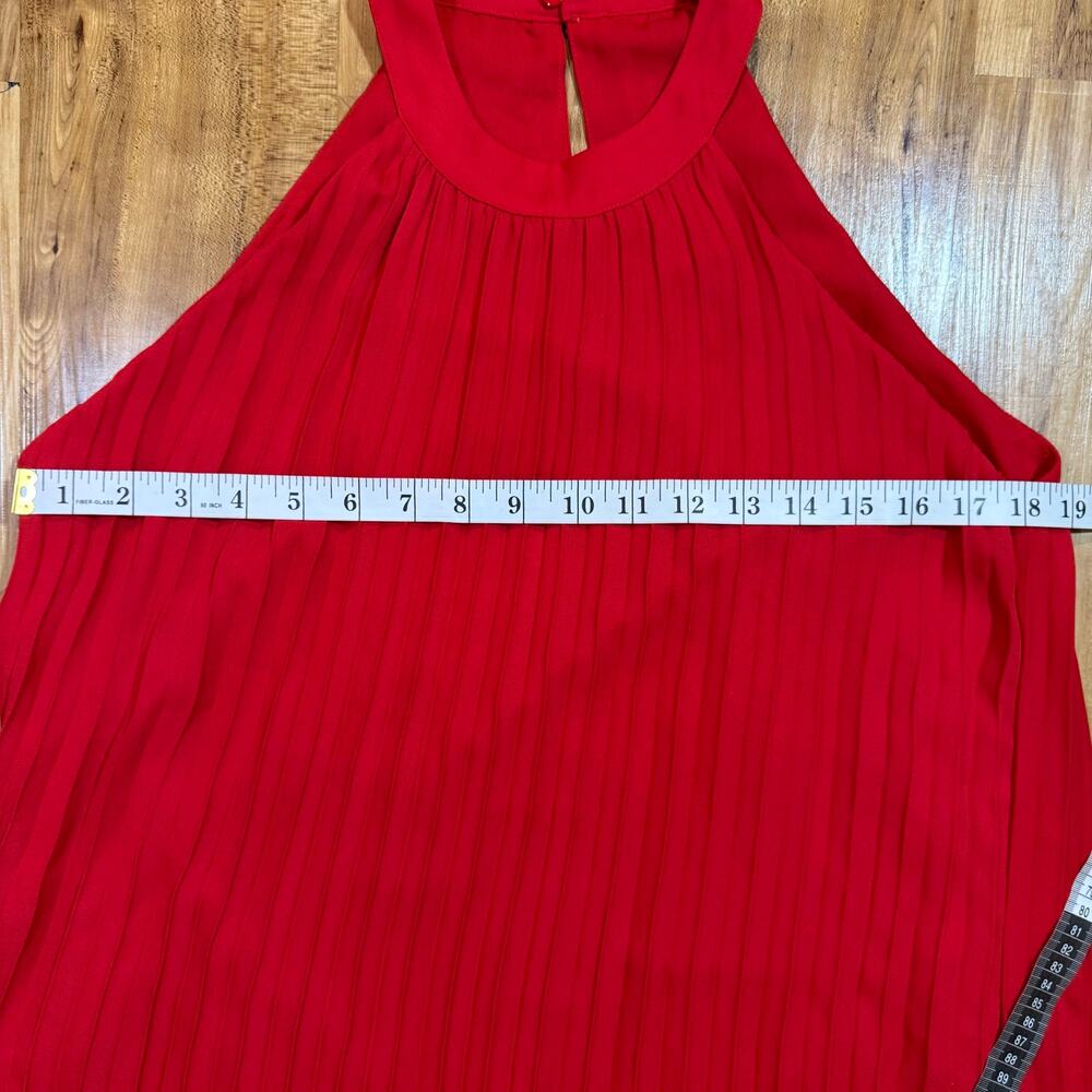 Strut and Bolt Pink and Red Pleated Colorblock Satin Halterneck Mini Dress M - Picture 4 of 7